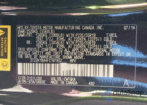 2015 Lexus Rx 350 из США, поврежденный, VIN 2T2ZK1BA4FC161457